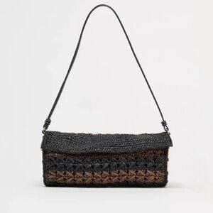 Zara 6217/510 Black and Brown Gold Woven Shoulder Bag Raffia